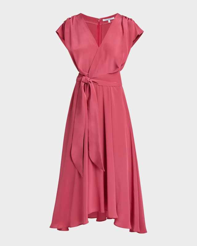 Talia Faux-Wrap Silk Crepe De Chine Midi Dress